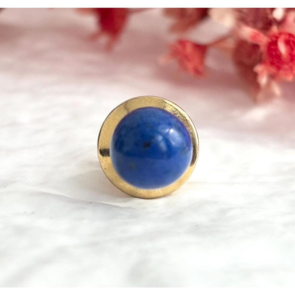 Blue Faux Stone Push Back Pin Vintage Enclosure